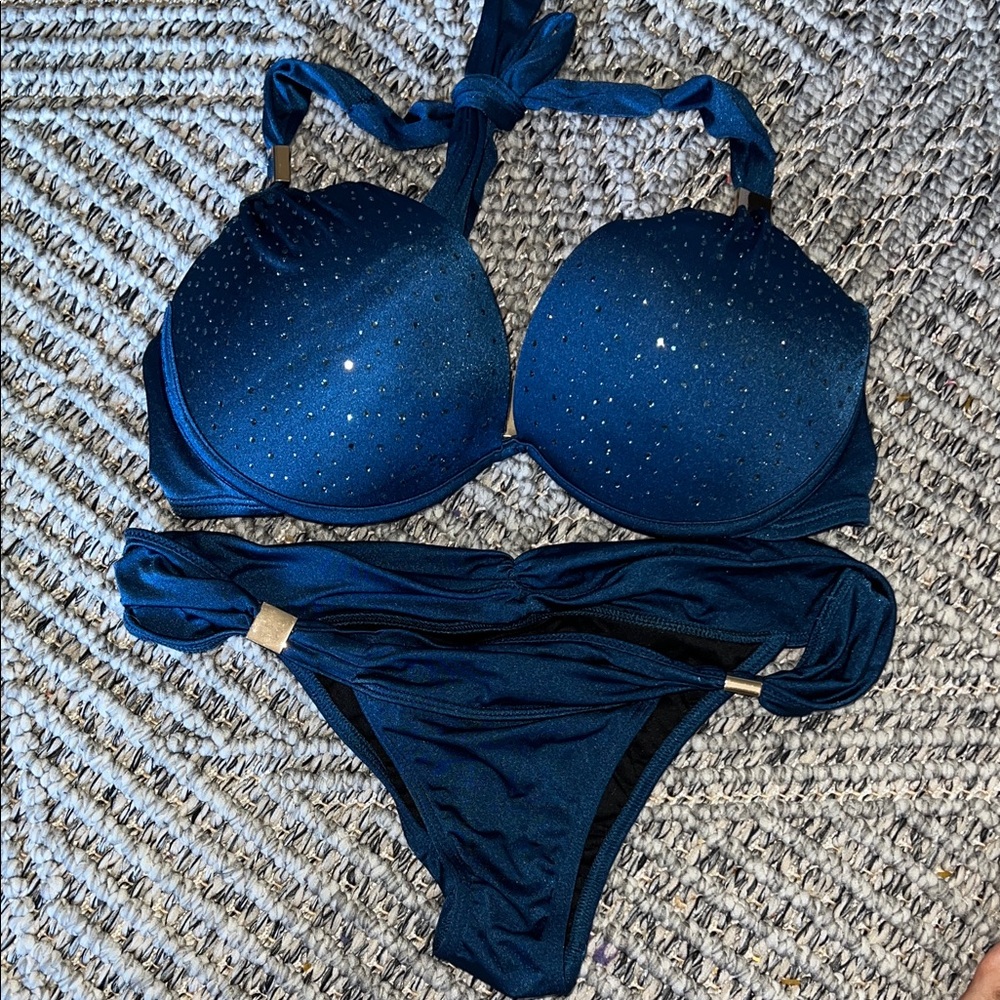 Victoria's Secret Deep Blue Rhinestone Halter Bikini